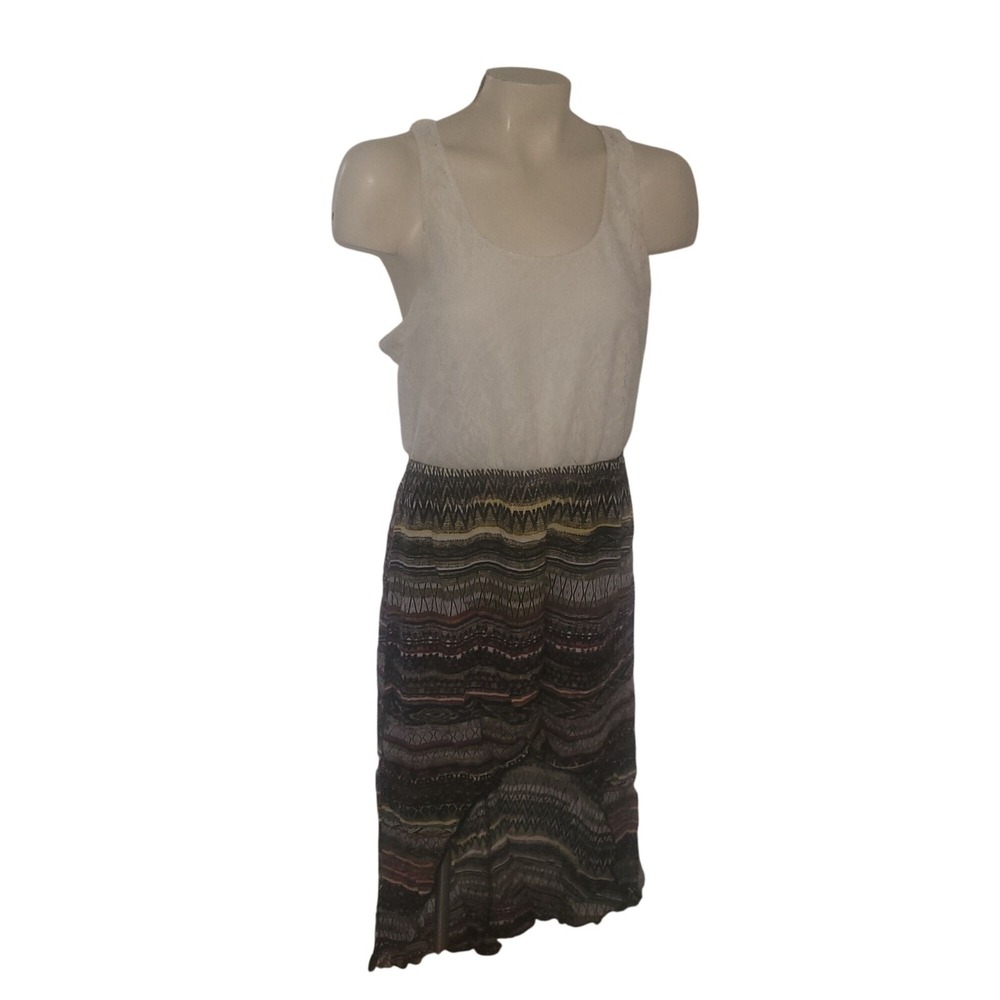 Trixxi White Lace Tribal Print High Low Racerback Dress Size L